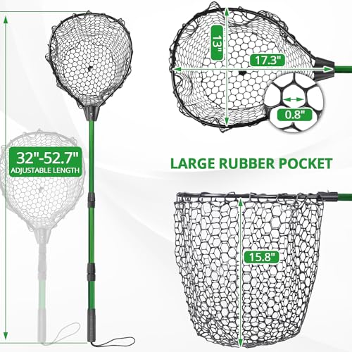 Rubber Fishing Net with Handle (M, Hoop Size: 17.3″ x 13″)