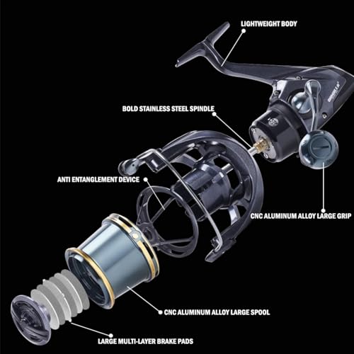 Heavy Duty Spinning Reel Metal Body with CNC Machined Spool 55LB Max Drag 10+1 BB Ultra Smooth 4.1 (BOKOF14000 / Large)