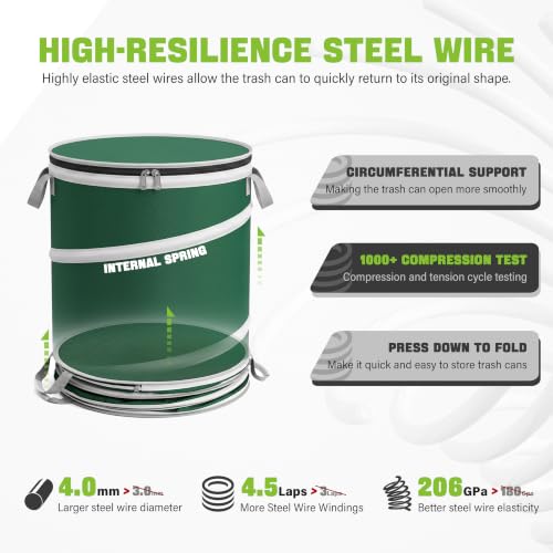 23Gallon Collapsible Pop Up Camping Trash Can with Hard Bottom (Green / 23 Gallons)