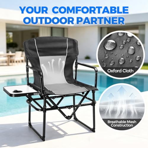 2 Pack Folding Camping Chair with Side Table and Cup Holder