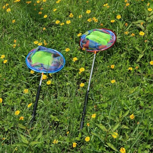 Fishing Nets 2 Pack Retractable Lightweight Landing Nets Stainless Steel Fishing Rod Handles Fishing Nets for Catching and Releasing Fish and Shrimp Frog Nets (Black+red)