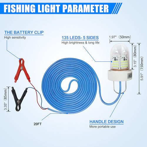 Underwater Green Fishing Light Super Bright 80W 40000 Lumens 12V LED Deep Drop Night Fishing Light Submersible Fishing Bait Finder Shrimping Lights for Snook Crappie Shrimp Squid Fish