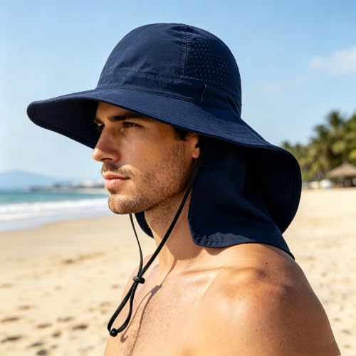 2Pack Sun Hat for Men Women with Neck Flap (2pcs-navy&green)