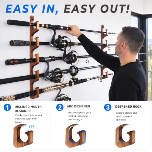H5W Solid Wood Fishing Rod Holder (Dark Brown / 2packs holds up 10 rods)