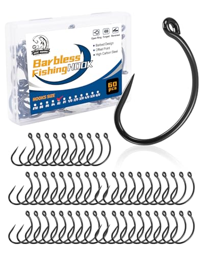 190/220/260PCS Barbless Fishing Hooks, Carp Hooks Circle Curve Shank Fly Tying Fishing Hook Tackle Kit for Freshwater Saltwater Hair Rig Trout Size: 2# 4# 6# 8# 10#