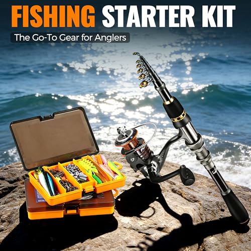 Fishing Rod and Reel Combo Pole Gear Kit Telescopic Beginner (Grey Rod &137pcs Tackle (5.91 ft))