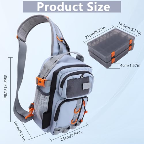 Fishing Backpack Tackle Storage Bag with 2 Tackle Boxes (Grey / Sling Bag With 2 Tackle Boxes)