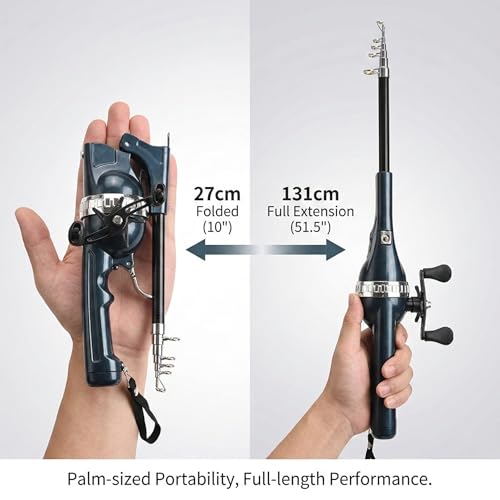 Portable Foldable Telescopic Fishing Rod Reel Combo Kit for Adult Beginners (Dark navy blue)