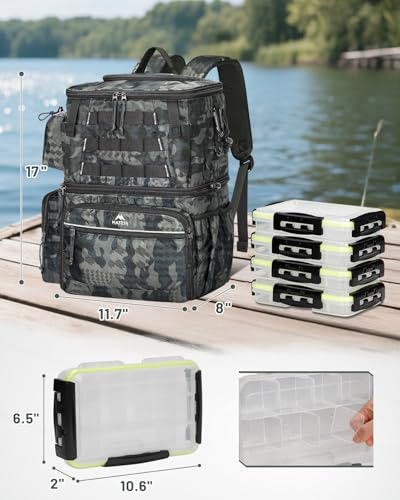 Cooler Fishing Backpack with 4 Tackle Boxes (Camouflage)