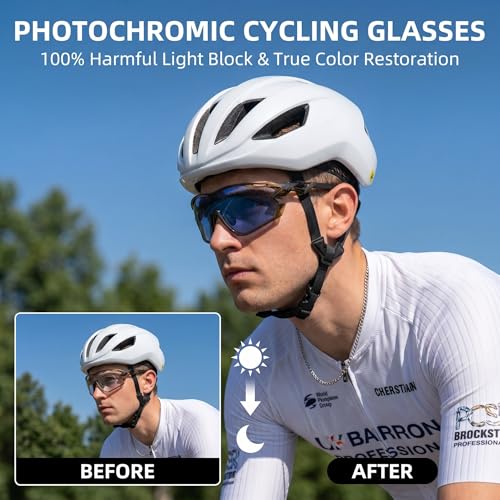Polarized Sports Photochromic Sunglasses for Men Women with UV400 Protection for Baseball Cycling Running Driving TR90 Frame (Green Frame - Photochromic Blue Lens)
