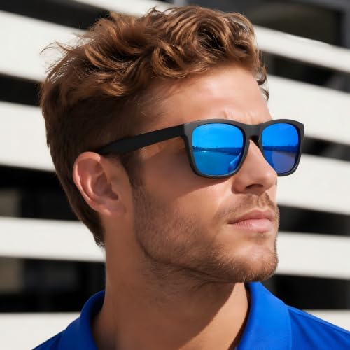 Polarized Sunglasses for Women and Men (Black Frame/Ice Blue Lens)