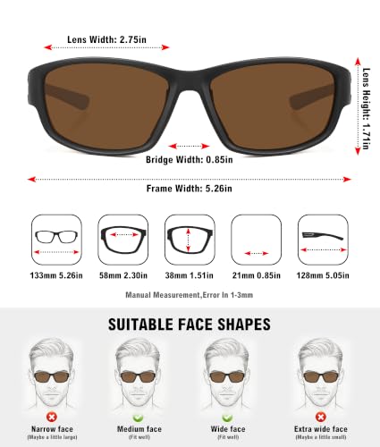 Sports Sunglasses for Men Women Polarized Classic Wrap Around Driving Cycling Golf Fishing Sun Glasses UV Protection 1 (1-black/Brown)