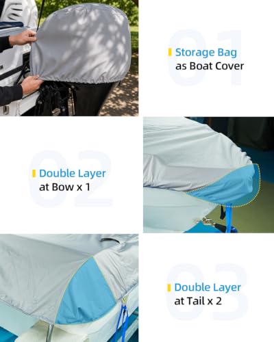 1200D Bass Fishing Boat Cover Waterproof with Reflective Strips (Gray / For 16'-18.5' Length, Beam Width up to 94")