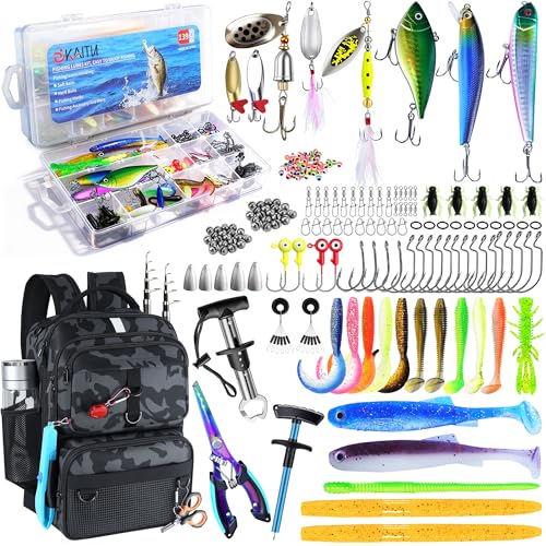 Fishing Backpack with Tackle Boxes and Rod Holder (Black Camo Backpack)