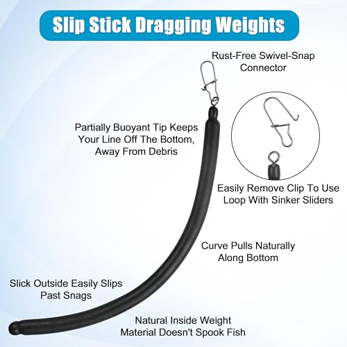 Dragging Weights for Catfishing Tolling Drifting No Snag Sinkers Slip Stick Drag Weights Bottom Search Snagless Catfish Sinker Fishing Weights Catfishing Tackle Gear (Black-5pcs / 2OZ)