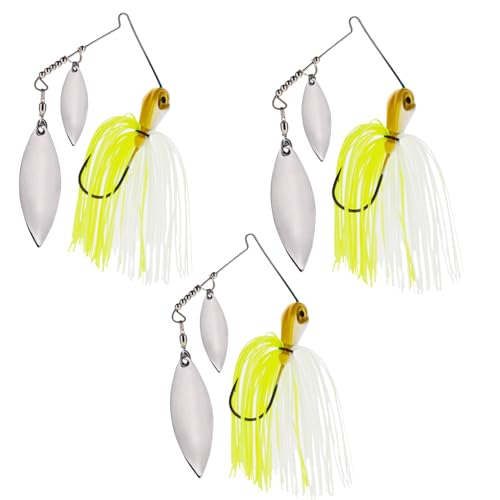 Spinner Bait Compact Profile Fishing Lure with Flash and Vibration for Bass (White Chartreuse / 1/2 Oz)