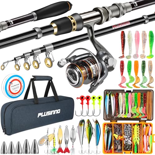 Fishing Rod and Reel Combo Pole Gear Kit Telescopic Beginner (Grey Rod &137pcs Tackle (5.91 ft))