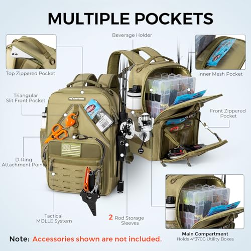 KastMate Fishing Backpack With 2 Rod Holders (C: Khaki)