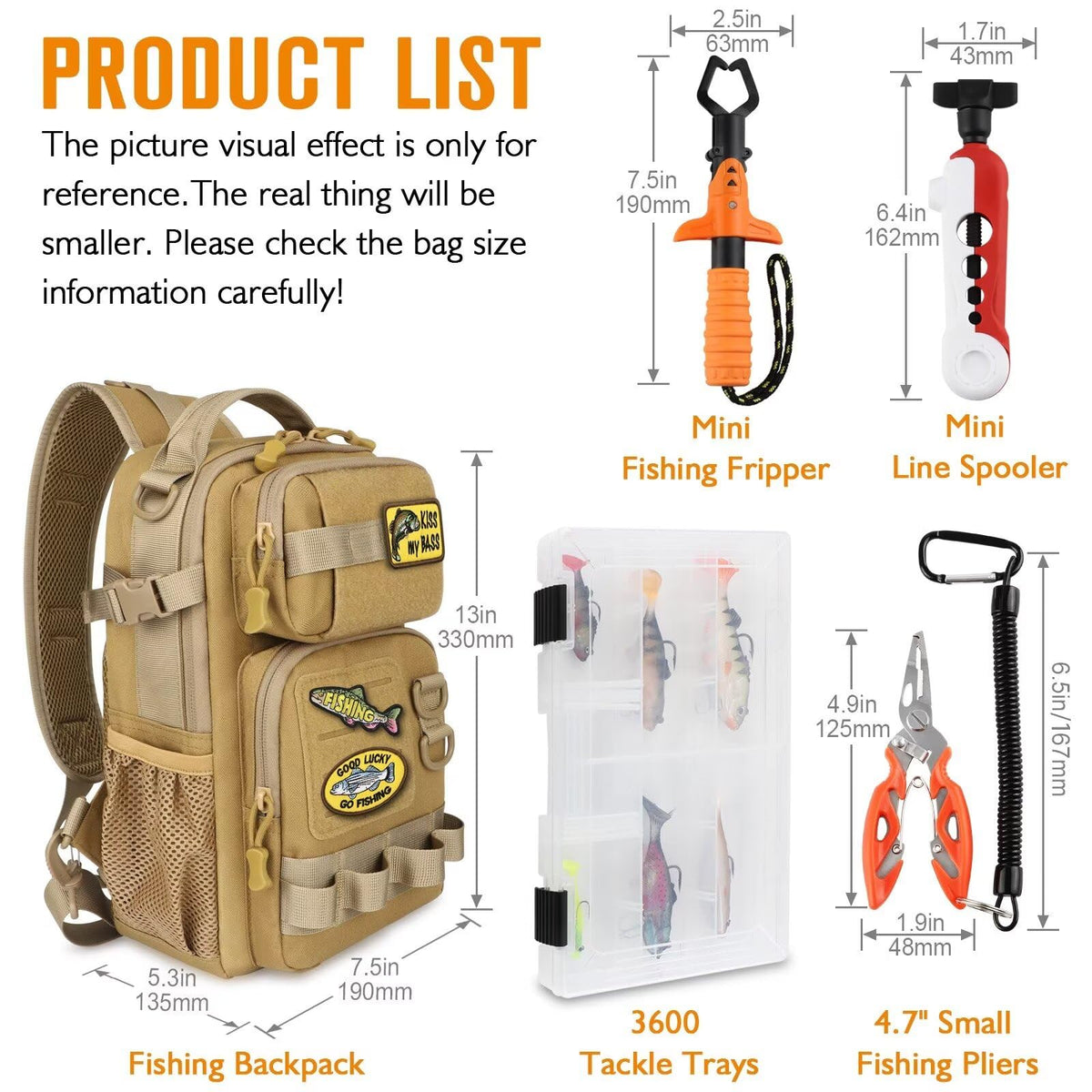 Small Fishing Backpack Fishing Sling Bag with 3600 Tackle Box Small Tackle Backpack with Tool Set Khaki (B: Fishing Tackle Backpack With Tool Set(khaki）)