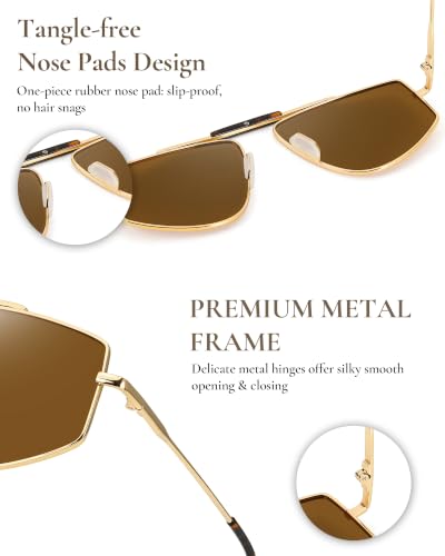 Tangle Free Polarized Aviator Sunglasses for Women (A03- Gold/Brown)