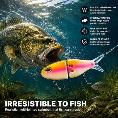 Glide Bait Fishing Lures Multi Jointed Swimbait with Slow Sinking Action (5pcs)