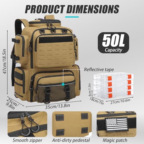 Tactical Fishing Backpack with 4 Tackle Boxes (Brown)