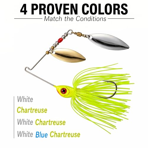 Fishing Spinner Lures (multi color 4pk(2 yellow, white, blue))