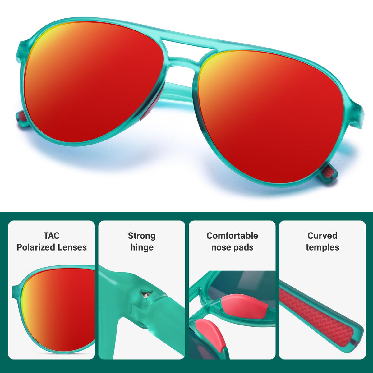 Women's Polarized Aviator Sunglasses Tangle (Green Red)