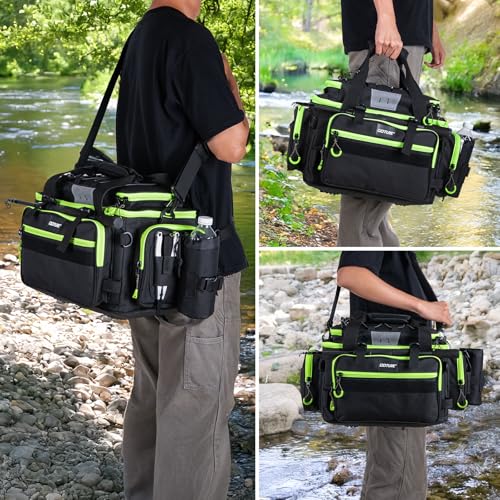 Fishing Tackle Bag with 4PCS 3600 Tackle Boxes (C2:Black Green with 4 3600 Tackle Boxes / Large)