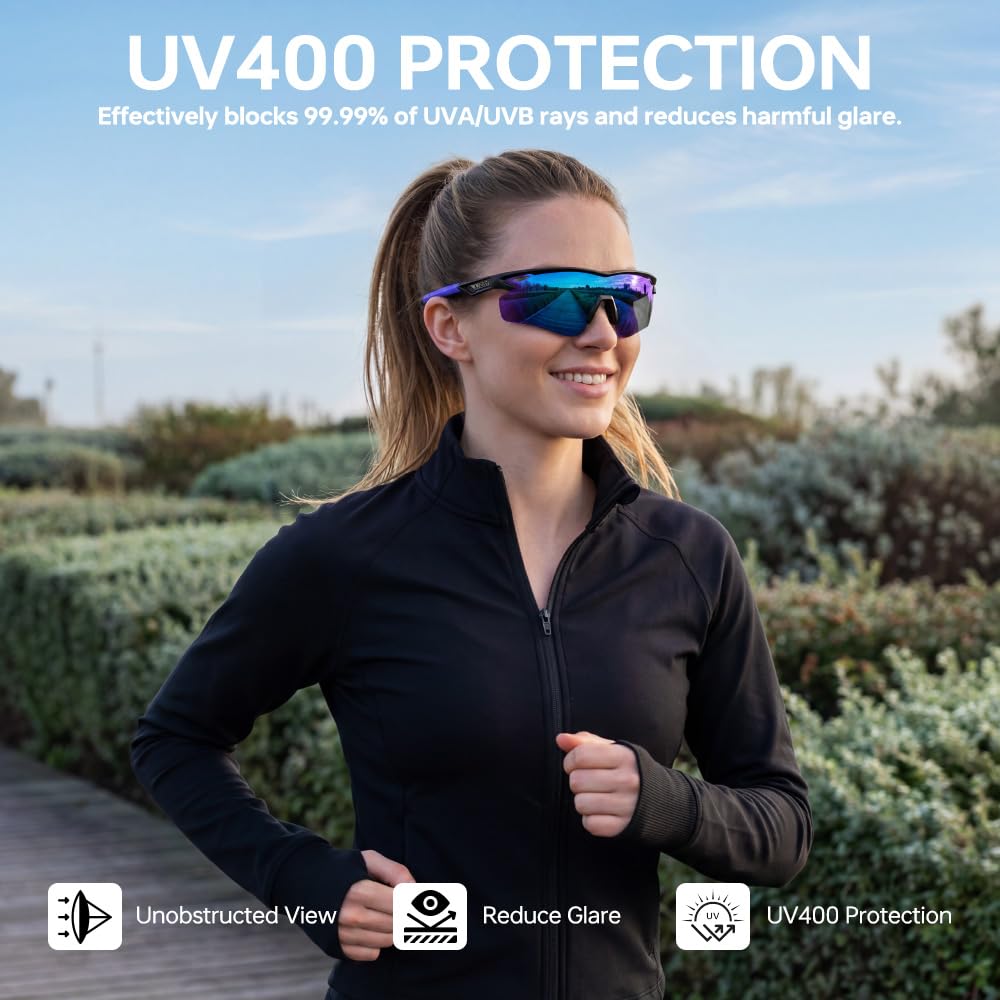 Polarized Running Sunglasses for Men Women Ultra (Elegant Black Blue)