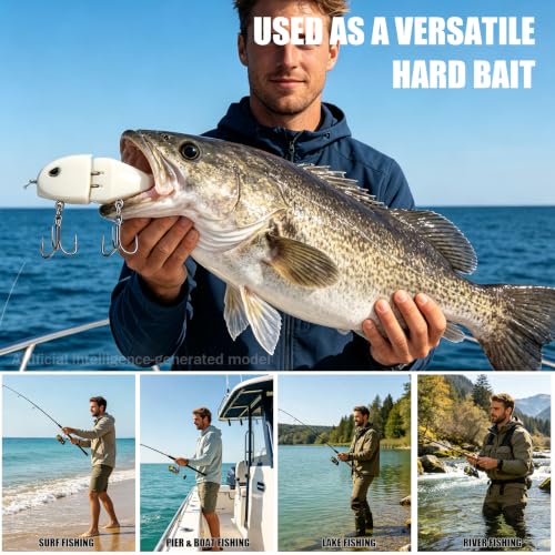 Topwater Fishing Lures with Rotating Tail (2Pcs White)