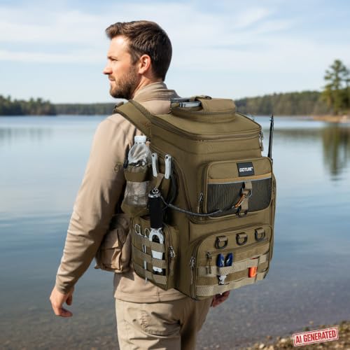 Fishing Backpack with 4 Tackle Boxes (A3:khaki(4 Tackle Boxes Included))