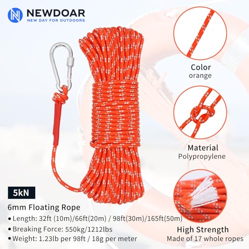 6mm Marine Floating Rope High (Orange / 33FT-10M)