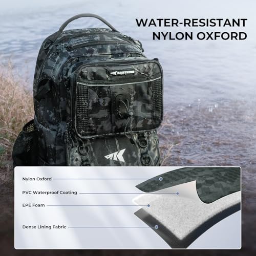 BaitSpace 50L Fishing Backpack with 4 Tackle Boxes (B: Black Camo / With (4) 3600 tackle boxes)