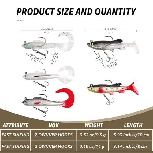 Soft Fishing Lures Shad Minnow Swimbaits (T-tail+curly Tail)