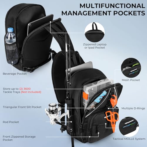 Karryall Fishing Sling Bag With Rod Holder (A: Black)