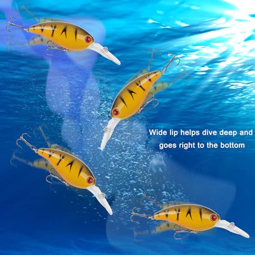 Crankbait Fishing Lures Hard Bait Shallow Diving Crank Bait Lifelike Swimbait Lures for Bass Trout Walleye Pike Freshwater Saltwater Fishing Lure (B-8pcs-3.9in/0.5oz)