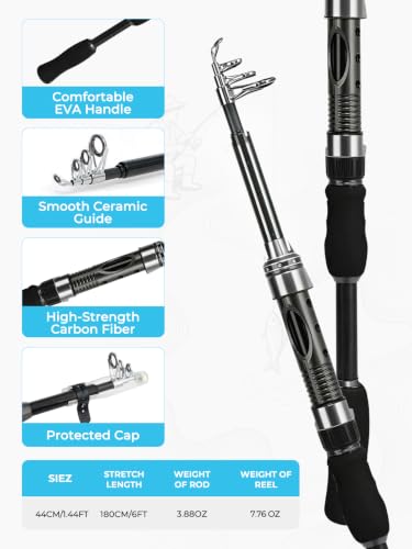 6Ft Telescopic Spinning Fishing Rod and Reel Combo (6FT-Full Kit)
