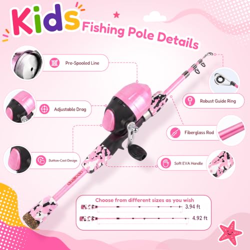 Pink Kids Fishing Pole (Light Pink 4.92ft)