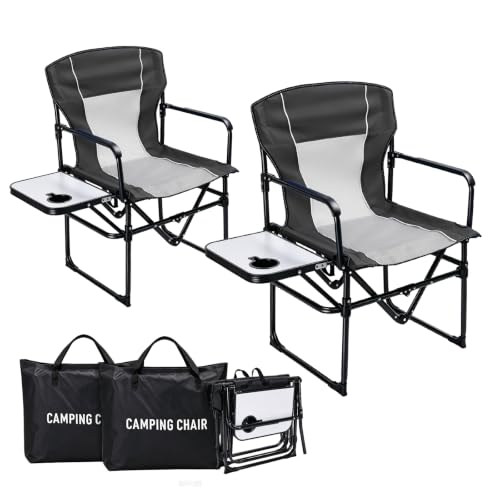 2 Pack Folding Camping Chair with Side Table and Cup Holder