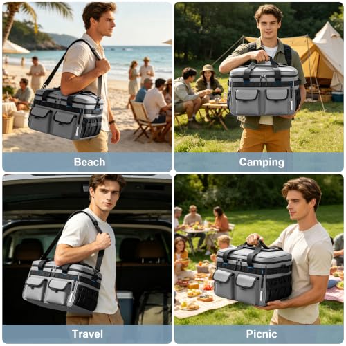 48 Can Insulated Soft Sided Collapsible Cooler Bag Ice Chest (Gray / 30L)