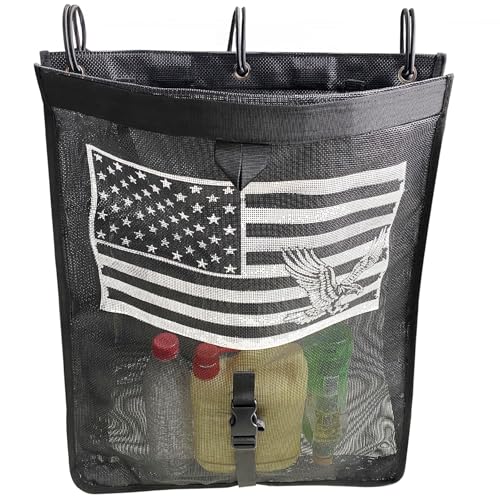 Universal ATV UTV Trash Sack Storage Bag Trash Sack Mesh Large Trash Bag Boat Trash Bag Portable Boat Trash Can Sandbar RV or Camping (American Flag)