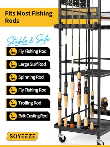 Fishing Rod Holders for Garage (Black-3-Sided / 3-Sided 6 hooks)