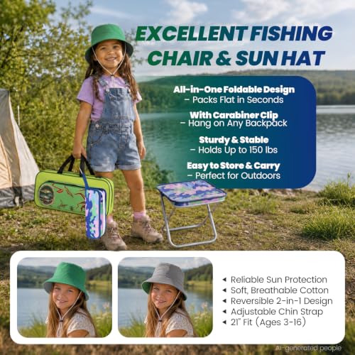 Kids Fishing Pole (Blue & Green / 3.94-ft Set + Chair + Hat)