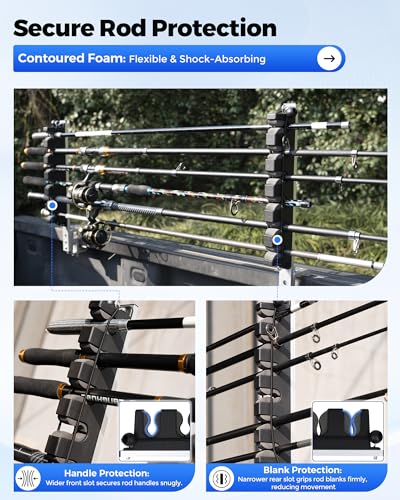 Truck Bed Fishing Rod Holders for 6 Rods (6 Rods for Truck Bed)