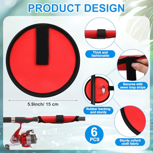 12 Pcs Fishing Rod Sleeves and Lure Wraps for Rods Poles (Red)