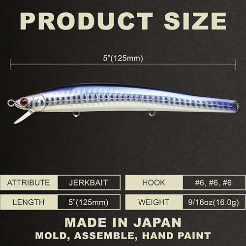 FlashMinnow 125 YAWARA Saltwater Fishing Lure (No Scales / 7635 KL Zebra Purple Anchovy / 125F)