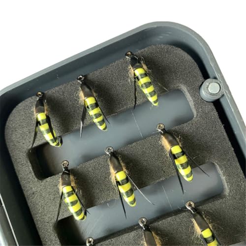 24Pcs Fly Fishing Flies Trout Lures Fishing Tackle Fly Fishing Flies with Boxed Trout Bass Artificial Fish Bait (24Pcs-Yellow Moth)