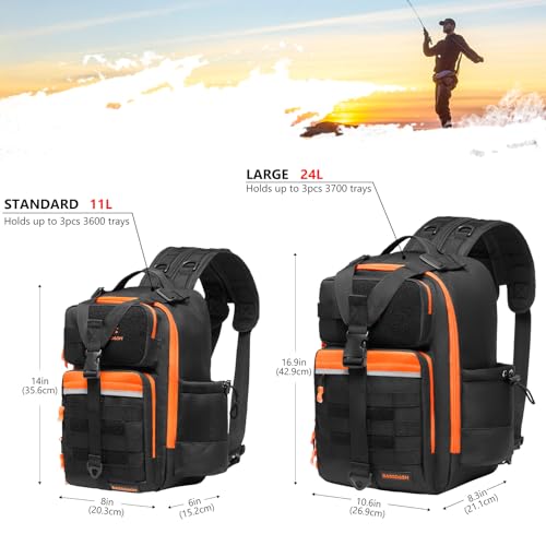 Convertible Fishing Backpack Sling Bag with Rod Holder (Black/Blaze Orange / Standard)