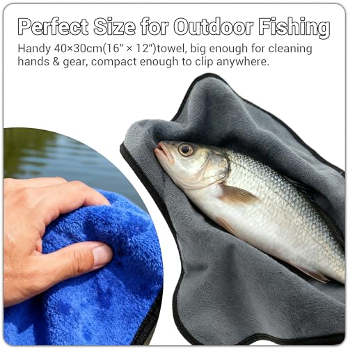 3 Pack Mixed Color Fishing Towels with Clip & Zinger Retractor